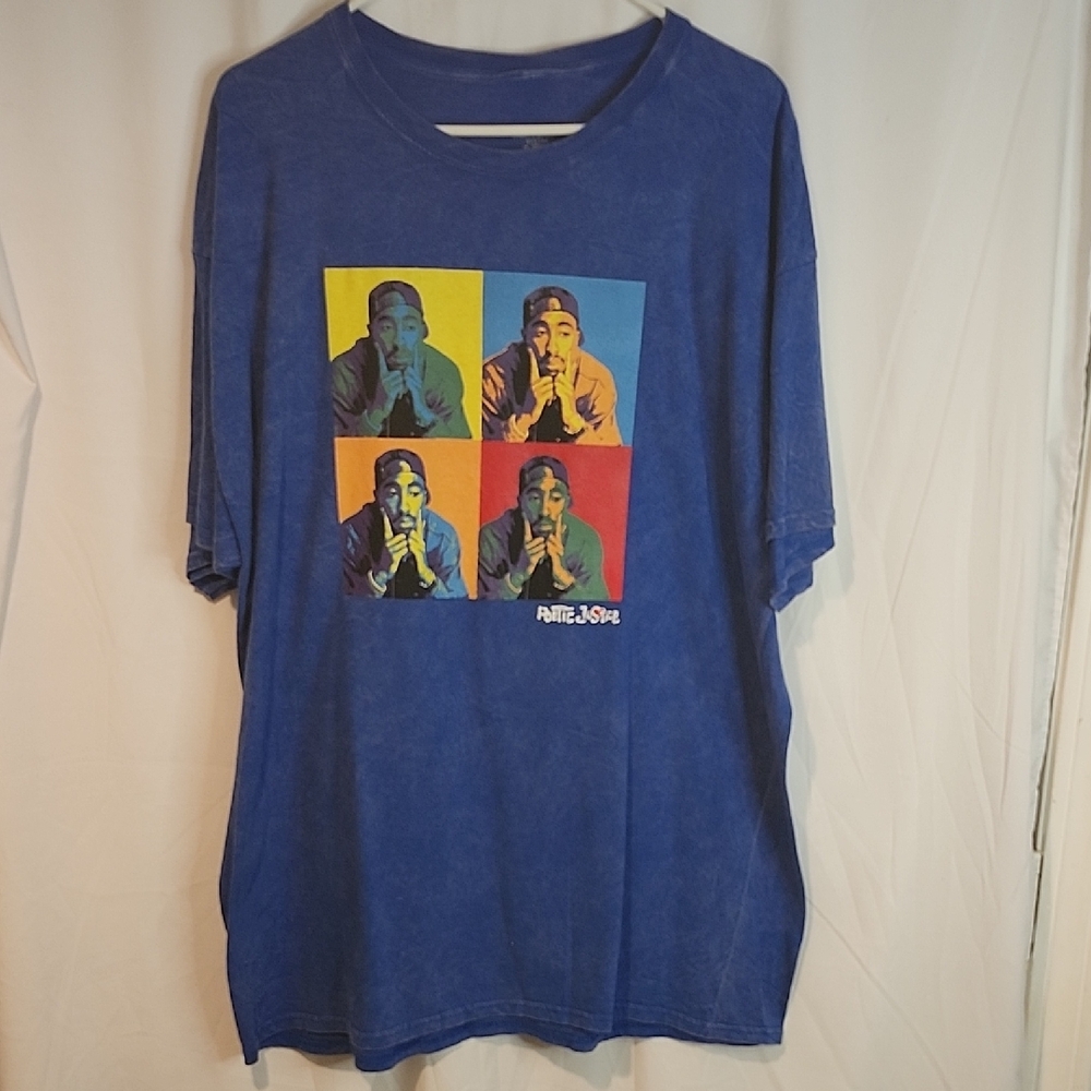 2Pac Blue Men's Poetic Justice Movie Graphic Tee T Shirt